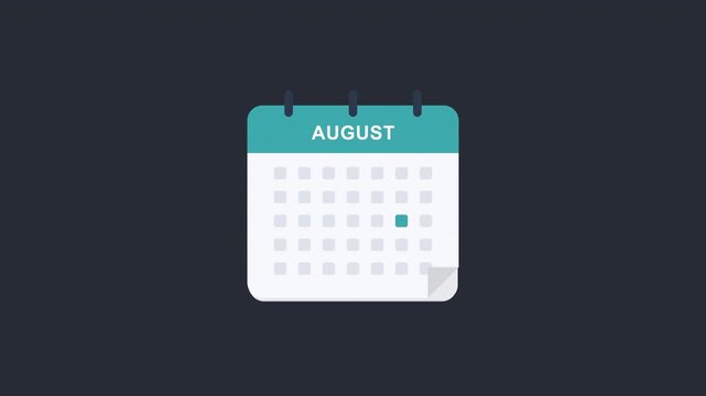 August Minimal Calendar Animation - Clean 2D Motion Graphics Monthly Planner Overlay 4K