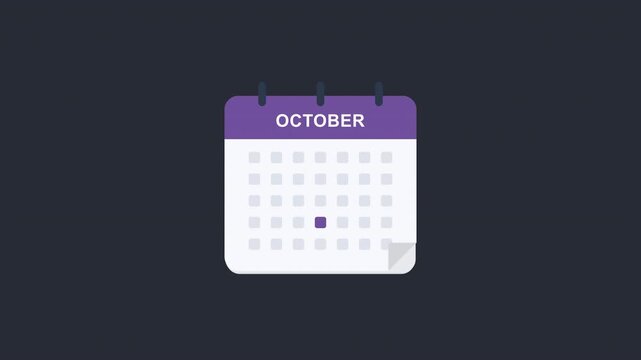 October Minimal Calendar Animation - Clean 2D Motion Graphics Monthly Planner Overlay 4K