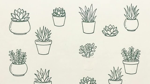 Stop motion animation of growing house plants in pots