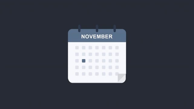 November Minimal Calendar Animation - Clean 2D Motion Graphics Monthly Planner Overlay 4K