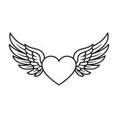 Fototapeta premium Heart with Wings Tattoo Design Outline