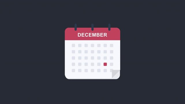 December Minimal Calendar Animation - Clean 2D Motion Graphics Monthly Planner Overlay 4K