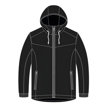 Mens hooded winter jacket pure 2 color line art vector illustration isolated on white background