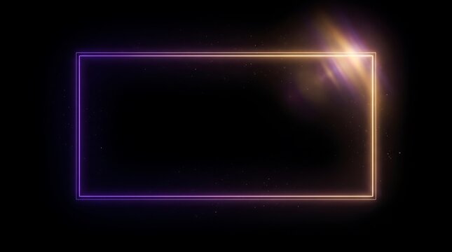 Glowing purple and orange neon rectangle frame with bright lens flare