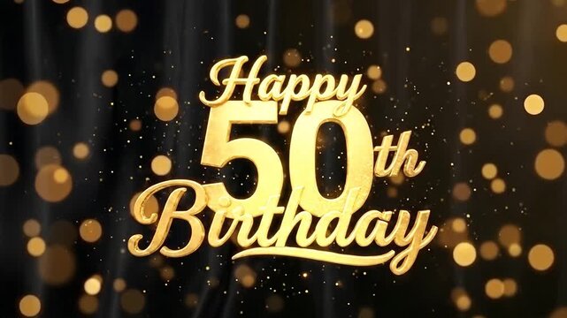 Golden 50th Birthday Animation with Glowing Particles and Black Velvet Background