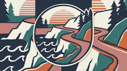Obraz premium Coastal Road Scenic View Vector Graphic, Mountains, Ocean, Sunset, Nature