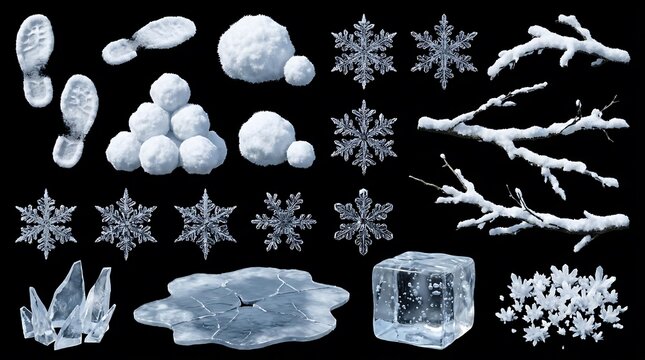 Set of winter and christmas themed elements isolated on a black background with christmas