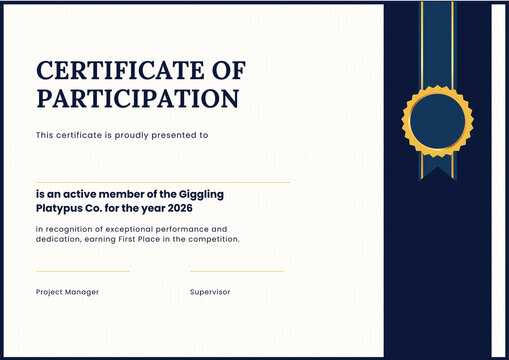 Blue and Gold Modern Participation Certificate