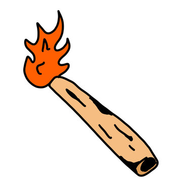 Burning wooden torch with fire flame light equipment cartoon