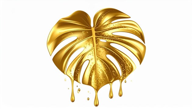 Monstera deliciosa leaf dripping with liquid gold, symbolizing luxury, elegance, and tropical style