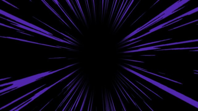 Purple anime speed lines background, comic book action effect, manga style motion lines overlay for dynamic motion and transitions