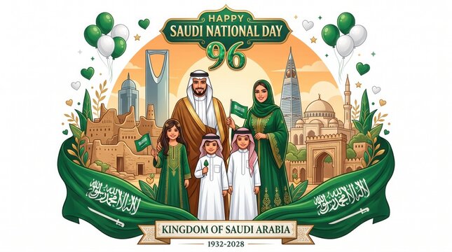Copyrightsafe, unique, premiumlooking version saudi national day 96 celebration illustration