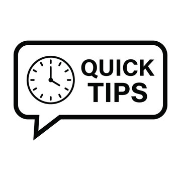 Quick tips icon with clock inside speech bubble symbol for fast advice and time saving strategies