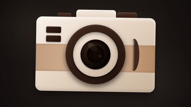 Stylized camera icon with vintage design elements on dark background