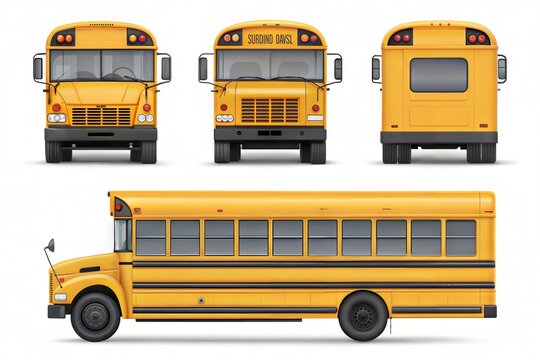School bus vector mock-up. Isolated template of city transport on white. Vehicle branding mockup. Side, front, back, top view. All elements in the groups on separate layers. Easy to edit and recolor.