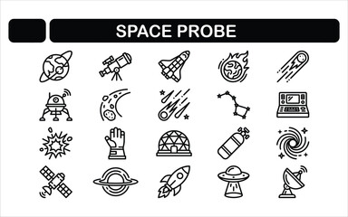 Space probe and research equipment icons set showcasing modern aerospace technology for scientific interfaces. © PNG world