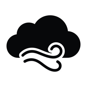 Black cloud with wind blowing, weather icon, stormy weather symbol