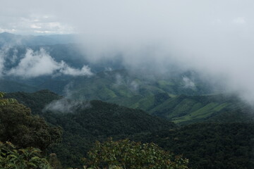 Mist drifting through forested mountains in Nan © iarm.