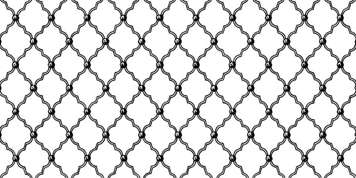 Antique engraved ornamental lattice pattern with repeating quatrefoil motifs for vintage wallpaper and decorative background