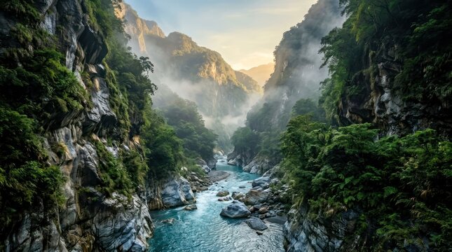 Majestic Taroko Gorge Taiwan Majestic River Valley Landscape.
