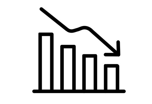 Black outline declining bar chart with down arrow transparent background