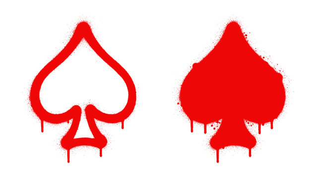 Red Poker Spade Spray Paint Graffiti Icon Set with Outline and Filled Variations Playing Card Suit Symbol Urban Street Art Graphic Element for Casino Gaming Branding isolated on transparent background