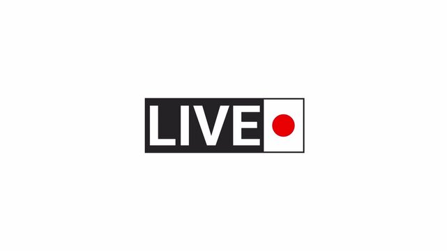 Red Live Stream Button with alpha channel., Live streaming icon animation on transparent background for TV Shows & social media Live performance, red button live streaming broadcast in 4k.