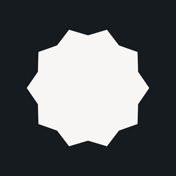 Simple white jagged decagon graphic, minimal form design on black background