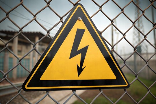 Danger high voltage sign vector. Isolated black and yellow triangle sign with eletric lightning. Electrical shock hazard icon. Vector to PNG illustration.