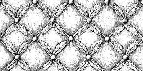 Obraz premium Antique engraved quilted tufted upholstery pattern with buttoned diamond design for textile background surface or interior design