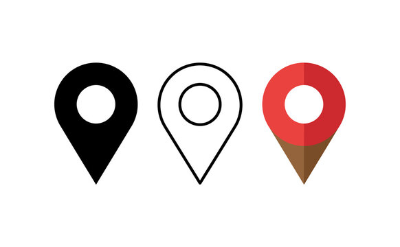 Minimalist map pin icons set, location pointer symbol collection, simple navigation markers for web design
