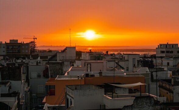 Historic Church Bell Tower and Whitewashed Rooftops of Olhao Algarve