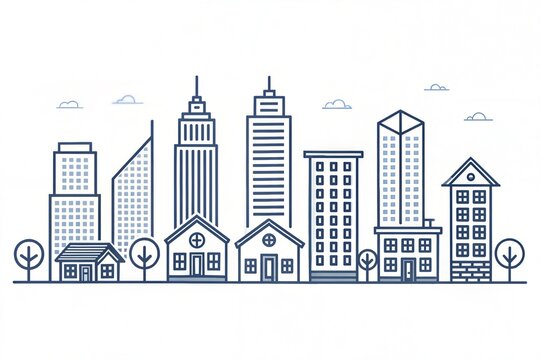 Buildings line icon set
