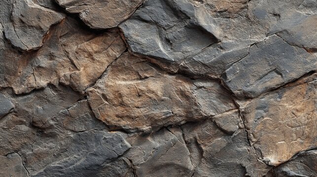 Rough textured stone formation displaying varied dark and light shades, forming a natural geological pattern