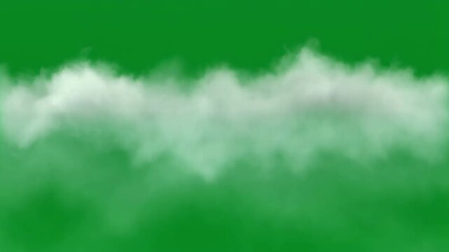 White fluffy cloud trail and soft smoke vapor isolated on green screen background for video editing and compositing effects