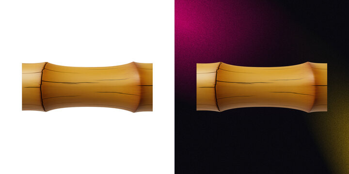 Wooden bamboo log textured segment with natural grain patterns for decorative rustic design elements.