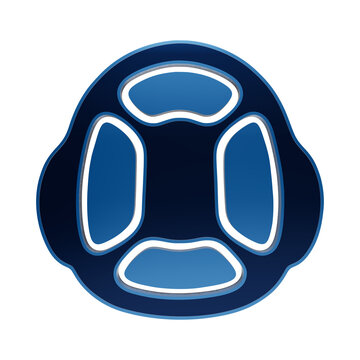 Abstract blue turtle shell icon with glossy gradient finish and rounded geometric segments for modern digital interface isolated on a transparent background