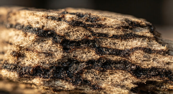 Agarwood oud resin veins saturating aquilaria tree wood macro