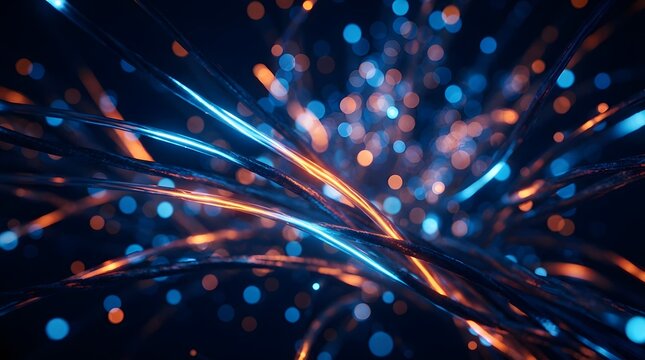 Abstract light trails with glowing particles for technology.