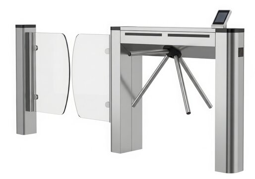 Modern turnstile access gate in motion isolated on white background