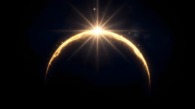 Golden arc light with sparkles cosmic background for awards.