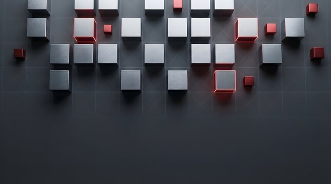 Grid of metallic cubes with red illuminated highlights.