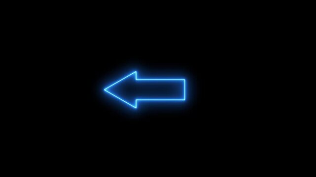 Abstract neon flashing light back arrow loading animation. Left arrow for road direction. Abstract beautiful color neon left side animation. neon arrow moving left on black background.