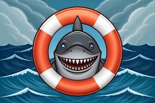 Wild shark with lifebelt drawing