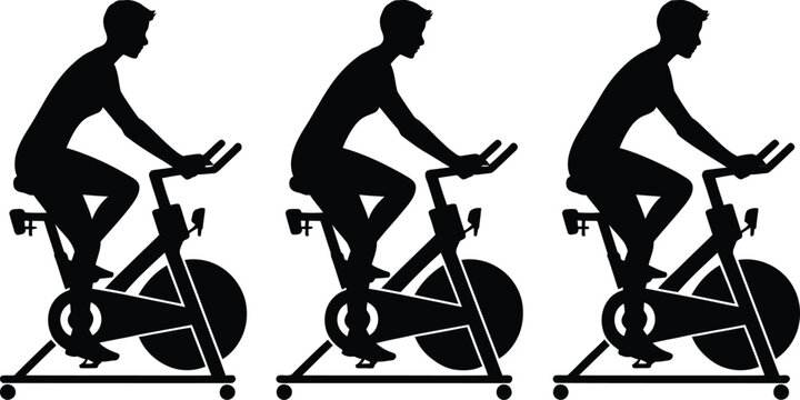 Stationary Exercise Bike Silhouette Set with Cyclists for Indoor Fitness Workout Training and Gym Equipment Desig