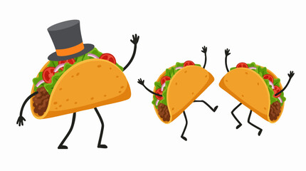 Fototapeta premium Happy Cartoon Tacos Dancing and Celebrating with a Top Hat