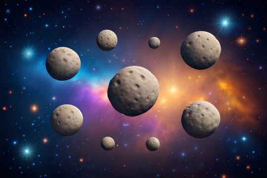 a group of asteroids in front of the Milky Way galaxy