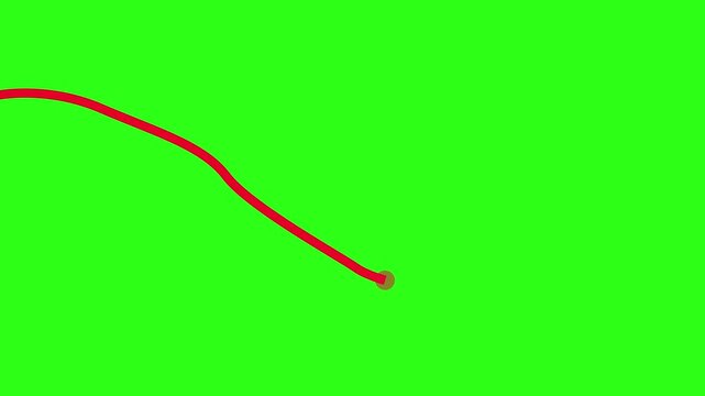 Animated red line drawing a wavy curved path on a green screen. Ideal for travel routes, mapping, progress tracking, and navigation concepts