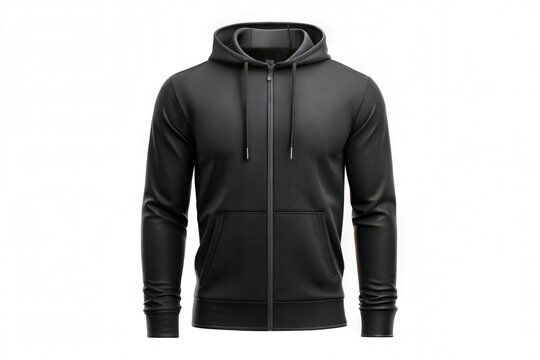 Blank black male hooded sweatshirt long sleeve, mens hoody with zipped for your design mockup for print, isolated on white background. Template sport winter clothes