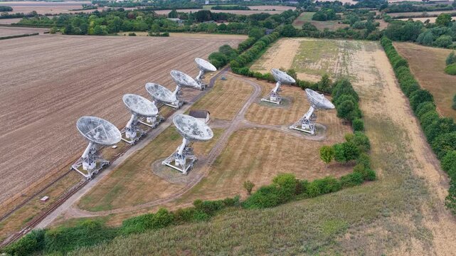 Mullard Radio Observatory Telescopes in Rural England